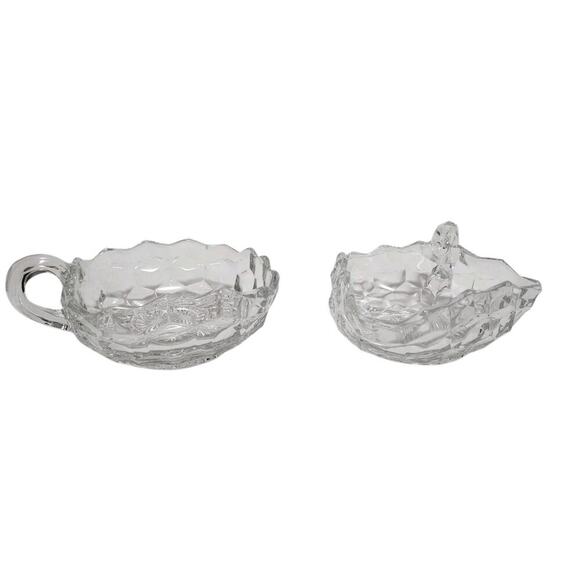 Vtg Fostoria American Clear Triangle Square Shape 5" Nappy Bowl With Handle - Picture 1 of 7